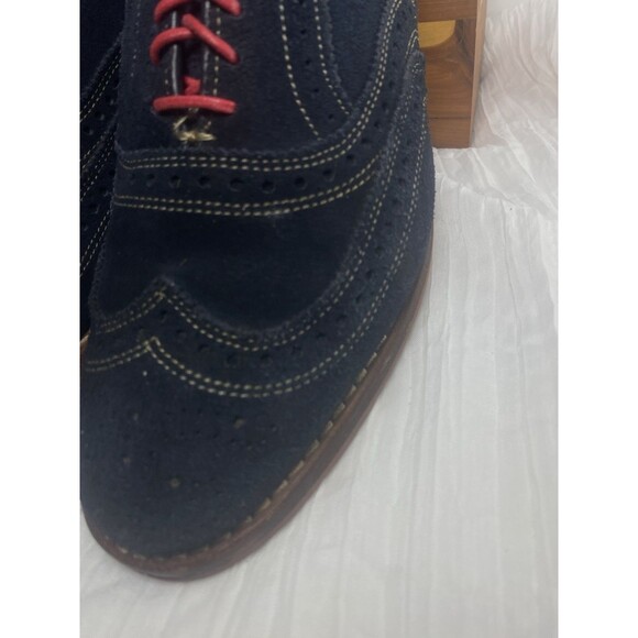 Allen Edmonds Spiaggia Shoes 7 Navy Blue Suede Leather Longwing Blucher Gumlite - Picture 10 of 15